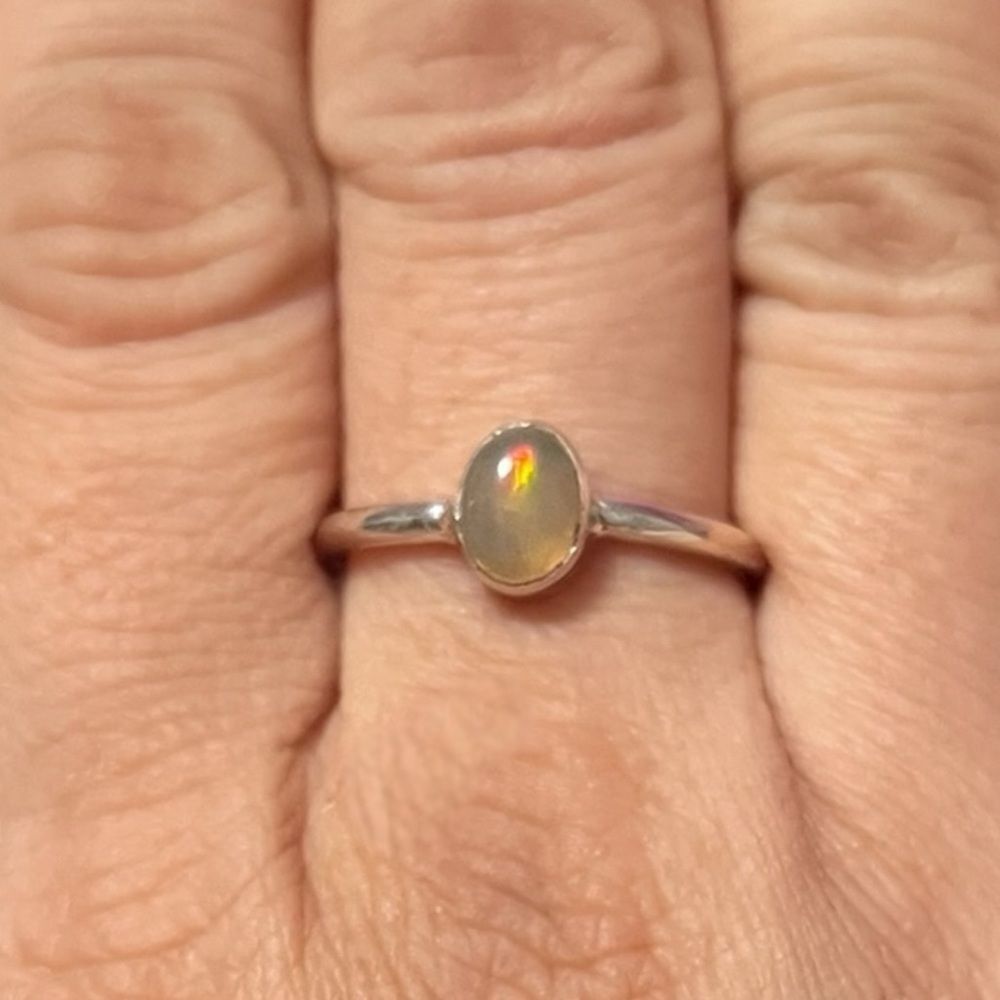 Genuine Ethiopian Opal Sterling Silver Ring Size 8.75
